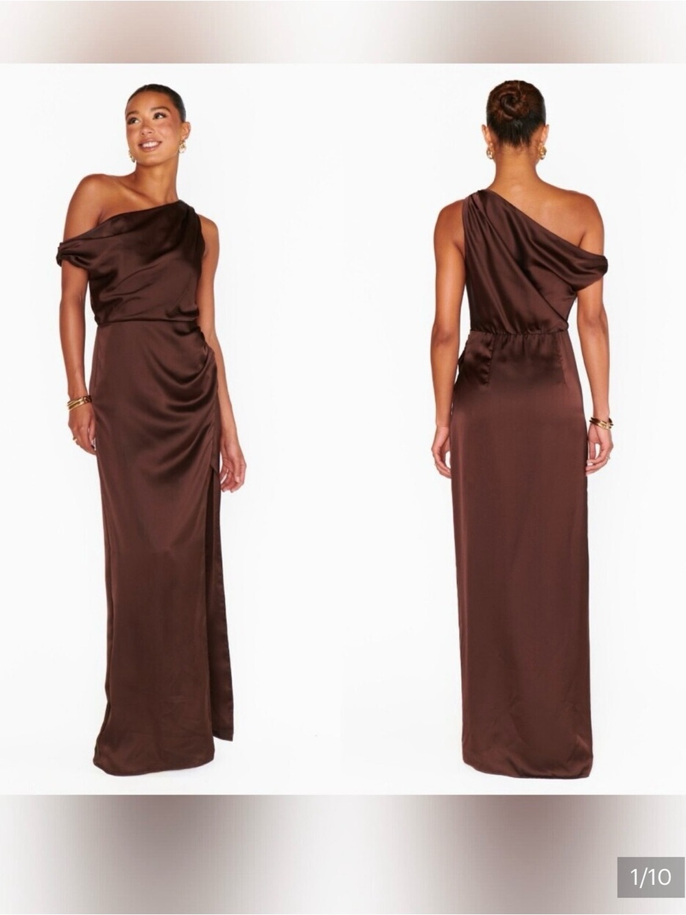 Show Me Your MuMu Chocolate Brown One-Shoulder Satin Maxi Dress